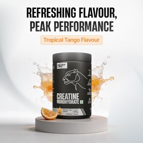 Image of BEASTLIFE Super Micronized Creatine Monohydrate Powder 500g | 135 Servings Tropical Tango Flavor | NABL Lab Tested | Premium Sports Nutrition for Strength & Performance