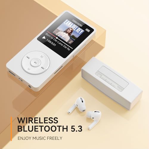 Image of AGPTEK A02 MP3 Player with Bluetooth 5.3, 1.8'' 32GB Portable Music Player | with Speaker, FM Radio, Voice Recorder, Supports Expanded Up to 128GB(White)