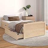 vidaxl struttura per letto singolo in legno massello di pino con cassetti portaoggetti, mobili per camera da letto in stile scandinavo, marrone, dimensioni materasso 90 x 200 cm