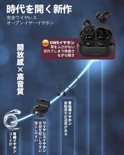 【時代を開く OWSイヤホン】 Bluetoothイヤホン 「イヤーカフ」型 完全ワイヤレス bluetooth 5.3 マイク付き 骨伝導より快適 耳を塞がない 耳挟み式 空気伝導 ブルートゥース ENCノイズキャンセリング 日本語音声ガイド/日本語取扱説明書/5g超軽量/自動ペアリング/ハンズフリー通話/プレゼントに最適 商品画像7