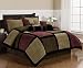 Chezmoi Collection Micro Suede Patchwork 7-Piece Comforter Set, California King, Brown/Burgundy/Black