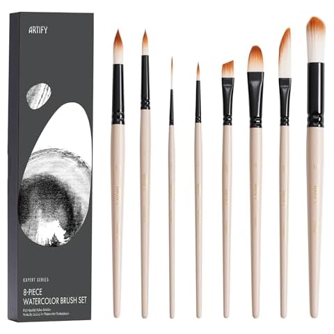 ARTIFY Watercolor Brush Set, 8 Pcs Professional Paint Brushes with Case for Beginners and Artists, Various Shapes, Optimized Hairs for Watercolor, Gouache, Ink, Tempera, and Fabric Painting Cover