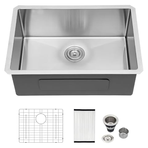Logmey 23 Inch Undermount Kitchen Sink - 23x18 In Handmade Stainless Steel kitchen Sinks Undermount Bar Sink Single Bowl 16 Gauge RV Sink Bar Prep Sink Basin 23x18x9 Inches Cover