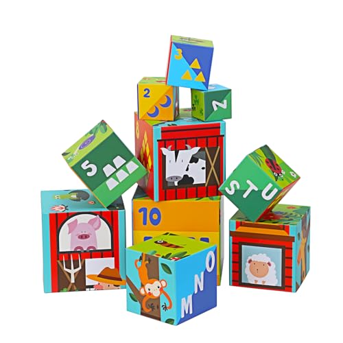 Beeqoo UT7001H12 Animal Sorting And Stacking Blocks - Educational Abc & Numbers Toy For Babies And Toddlers - Montessori Learning Tower -10 Nesting Cubes Building Set thumb #7
