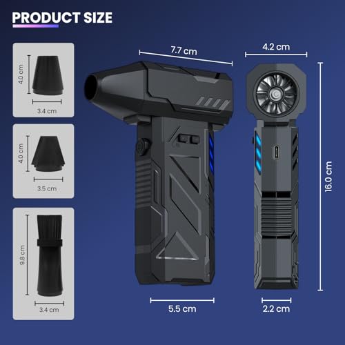 Image of Dyazo Turbo Mini Air Duster | 130000RPM High Speed Cordless Air Blower | Rechargeable Type-C | Handheld Cleaner with Adjustable Speed for Cleaning Car, Computer, Keyboard & Home Appliances (Black)