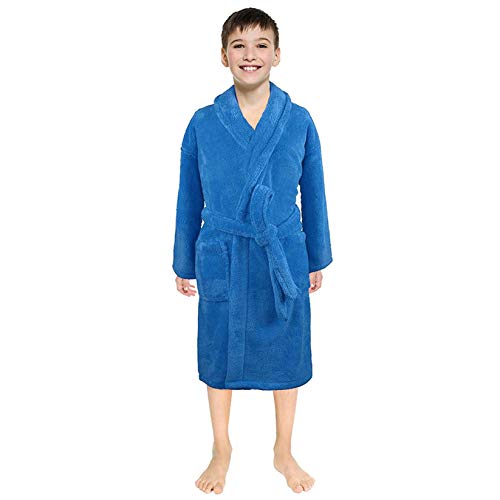 Thatso Baby Toddler Boys Girls Flannel Bathrobes, Hoodie Robe Plush Soft Fleece Pajamas Sleepwear, Kids Bath Towel Robes(9-12 Years,Blue)