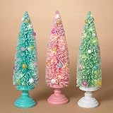 One Holiday Way Juego de 3 árboles de Navidad de 15.5 pulgadas con luz LED rosa pastel, azul, verde, cepillo para botella, para mesa, figura moderna vintage para decoración del hogar