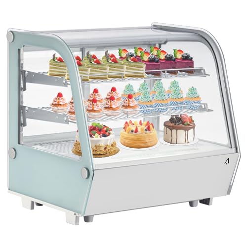 Image of Commercial Display Refrigerator, 4.2 Cu.Ft. Pastry Display Case for Bakery with LED, Frost-Free, Sliding Door, Commercial Fridge Display Case for Cafe and Restaurant, 4-Tier Design, White