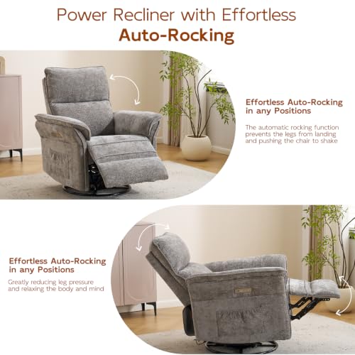 Image of Swivel Rocker Recliner with Auto Rocking,Power Recliner Nursery Chair with Massage and Heat,Glider Recliner Nursery Chair for Living Room,Grey