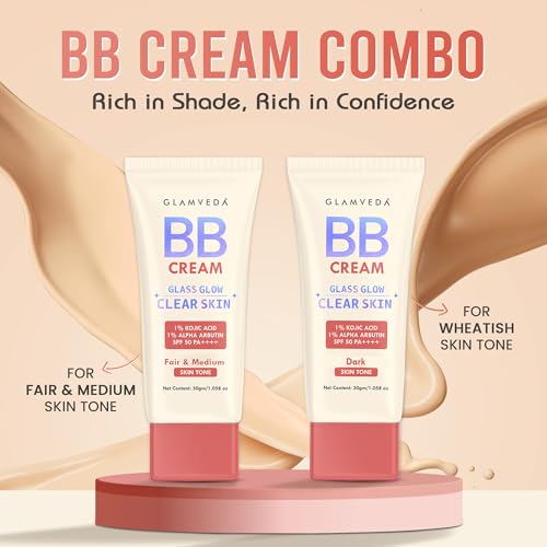 Image of Glamveda BB Cream Set with SPF 50++++ | 2 Shades for Fair & Dark Skin Face Cream | Lightweight Hydrating & Water-Resistant | Natural Coverage for Skin Brightening,Blemish Cover & Dewy Radiant Look 30g