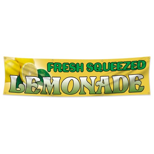 2x8 ft Fresh Squeezed Lemonade Snow Cones Shaved Ice polyester Banner Sign with 8 Gromments Outdoor to Promote Food Beverages Business with Grommets(Lemonade)