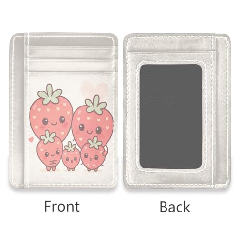 JUNZAN Slim Wallet Card Holders for Men Women Cartoon Strawberries Minimalist Front Pocket Wallets Small Card Case RFID Blocking2