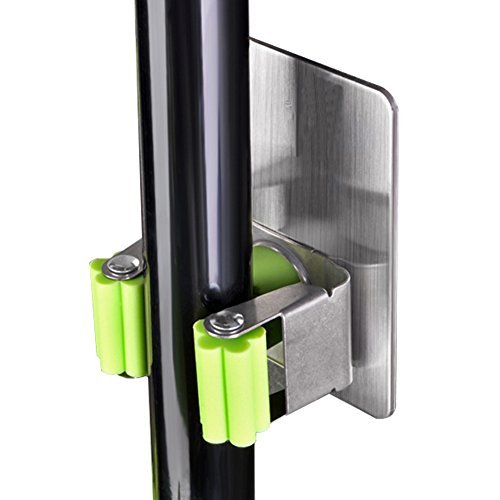 Colgador Escobas, Bigwinner escoba soporte? Colgador y organizador montado en la pared Estante de fregona de baño de acero inoxidable Antideslizante / Sin perforación