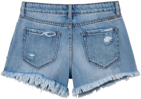 Women's Ripped Denim Jean Shorts Mid Rise 2026 Summer Light Blue - 5