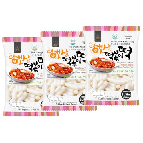 Korean Rice Cake Tteokbokki Stick – 3 Pack (3 Individual Package X 3 Pack) Vegan, Non-GMO, Gluten Free, Tteok Rice Cakes Food Pasta 21.16 oz Per Pack