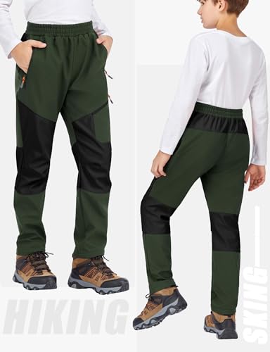 Image of Kids Winter Pants Fleece Lined Waterproof Boys Ski Pants Thermal Outdoor Softshell with Zipper Pockets