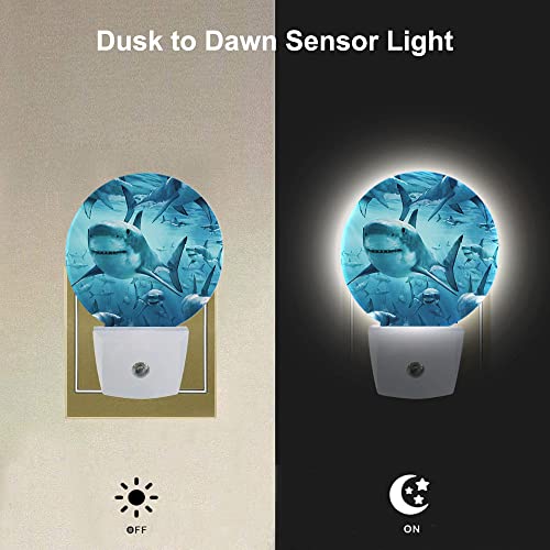Image of EKOBLA Deep Ocean Shark Night Light for Kids, Underwater Sea Creature Design Plug in with Dusk to Dawn Sensor, 0.5W Energy Saving, Soft Warm Nightlight for Bathroom Hallway