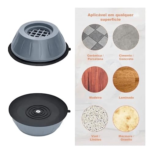 Pé Máquina de Lavar Roupas Nivelador Lava e Seca Kit 4 Peças Suporte Anti Vibração Almofada Amortece