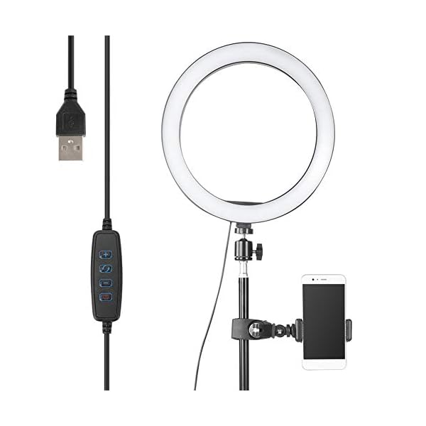 Yagosodee 10- Zoll- Dimmable- LED- Ring- Fülllicht- USB- Kamera- Videogellampe mit 1. 2M- Stativ- Telefon- Clip- Set