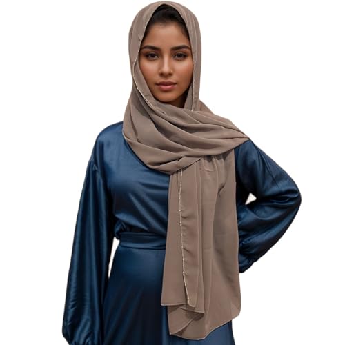 Fashion Chiffon Hijab For Women,Scarf With Gold Bead Chains Decorated Abaya Accessories Muslim Headscarf Shawl