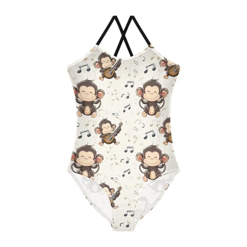 ALAZA Cute Monkeys Music Notes Girl’s Swimsuits Bathing Suit One Piece Beach Swimwear