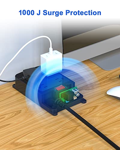 Outlet Extender, Waterproof Surge Protector Power Strip 6 Ft Cord, Outdoor Extension Cord With Multiple Outlets, 4 Wide Outlets, 3 Usb Ports, Shockproof Overload Protection #TOP4