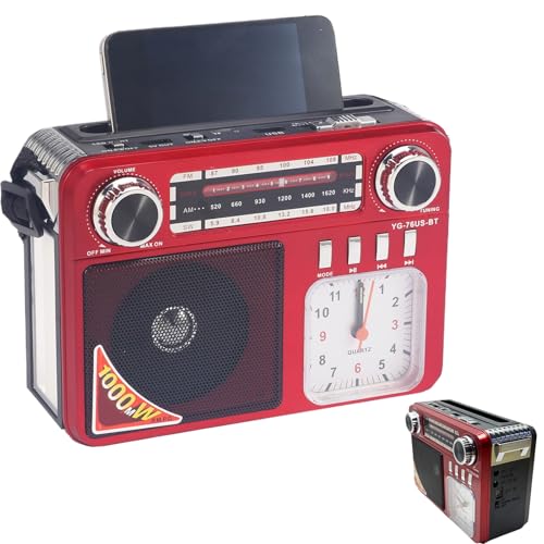 Sillas de radio para acampar | Radio solar para senderismo, con reloj, altavoz, cargador de teléfono móvil recargable para senderismo, camping, viajes y emergencia familiar