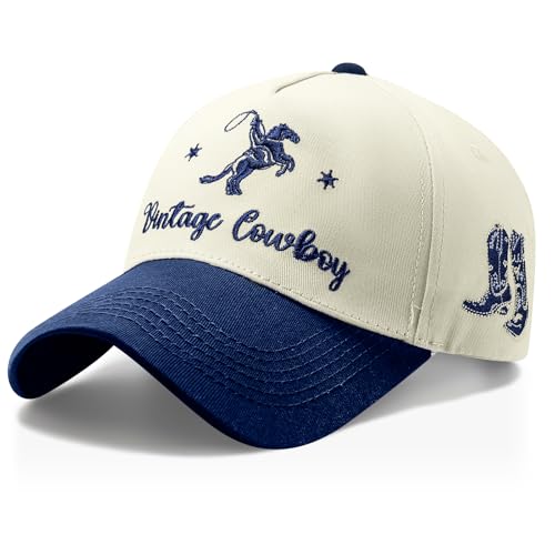 Image of JaGely Two Tone Western Cowboy /Cowgirl Trucker Hat for Women Men Gift Vintage Embroidered Country Baseball Cap