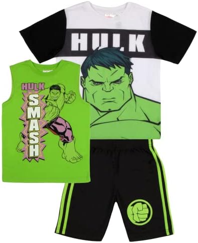 Marvel Avengers Spider-Man Black Panther Miles Morales Boys Superhero Short Sleeve T-Shirt, Tank Top and Mesh Shorts Set