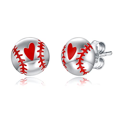 Baseball Volleyball Basketball Stud Earrings Softball Mom Ear Studs Sterling Silver Sports Lover Jewelry for Women (Baseball Ball) -  oGoodsunj, JE6483-S