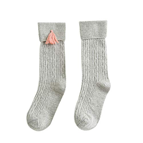 MAYOGO Calcetines Calentadores Piernas Niñas Suaves Color Caramelo Calcetines Borla Largo Calcetines de Bebé Tubo Medio Invierno 1-8 Años