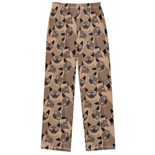 Boy's Pants Brown Siamese Cat Blue Eyes Jogger Pants Elastic Waist Long Bottoms Trousers with Pockets 6-14 Years