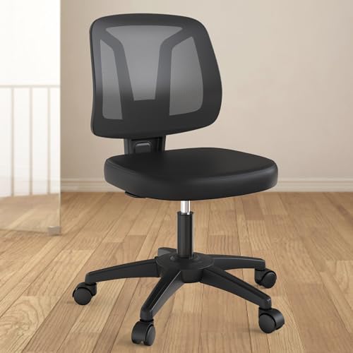 KIZECK Swivel Armless Desk Office Chair Without Arms Adjustable Height and Lumbar Support for Home