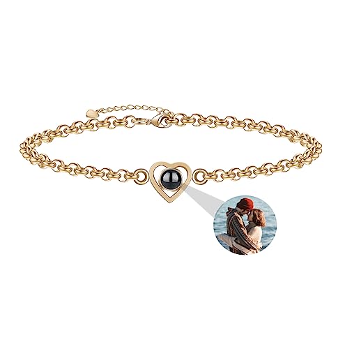 Aina Lighting Personalisiertes Armband mit Foto im Stein Benutzerdefinierte Herz Projektion Armband Bild Armbänder Geschenke für Frauen