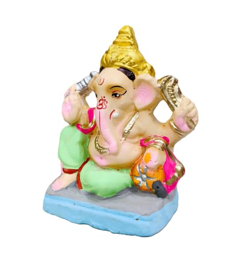Image of Bossify 100% Eco-Friendly Clay Ganesh Idol Ganesh Ji Murti for Visarjan 4.5 Inches | Shadu Mati Ganesh Murti | Clay Ganpati Idol for Home | Ganpati for Ganesh Chaturthi | Home Decor