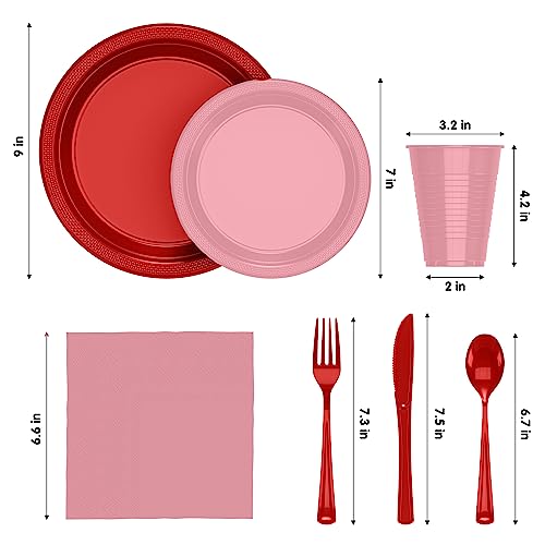 Image of Exquisite 350 Pcs Valentines Plates and Napkins Party Supplies Plate Sets | Sturdy Plastic Dinnerware Set With 9 inch & 7 inch Plates, 12 Oz Cups, Lunch Napkins and Cutlery Serves 50 for Birthdays & Everyday
