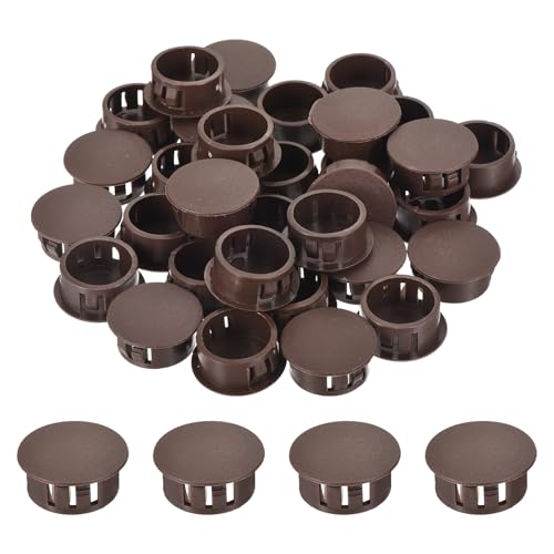 Image of MECCANIXITY 64PCS 22mm(7 /8 inch) Brown Plastic Hole Plugs, Flush Type Panel Hole Plugs Insert End Caps for Locking Hole Tubes Furniture Cabinet