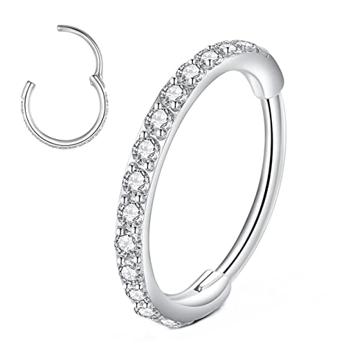 CZ Hinged Segment Nose Rings Hoop 316L Surgical Steel Cubic Zirconia Conch Daith Helix Tragus Body Piercing Jewelry Lip Rings Cartilage Earrings 20G 18G 16G Stainless Steel Septum Clicker Ring