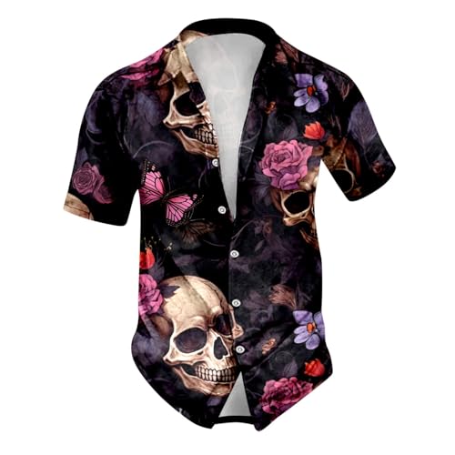 Chemise à manches courtes homme rose M col rond imprimé sang grande taille