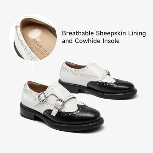 Image of BEAU TODAY Women Monk Strap Loafers Cap Toe Business Causal Loafer Shoes