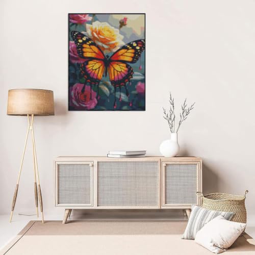Image of Butterfly & Flower Stamped Cross Stitch Kit, Embroidery 11.8x15.7in | Flowers 11CT Needlepoint Counted Cross Stitch Kits for Beginner, Printed Embroidery Kit Art Craft for Home Wall Decor