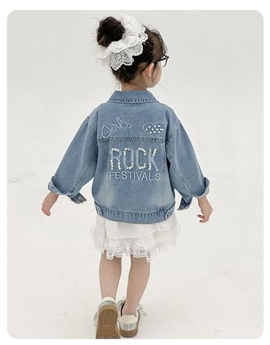 MW&FOFJR Girl Pearls Denim Jacket Button Down Jean Jakcets Long Sleeve Denim Top Coat Outwear4