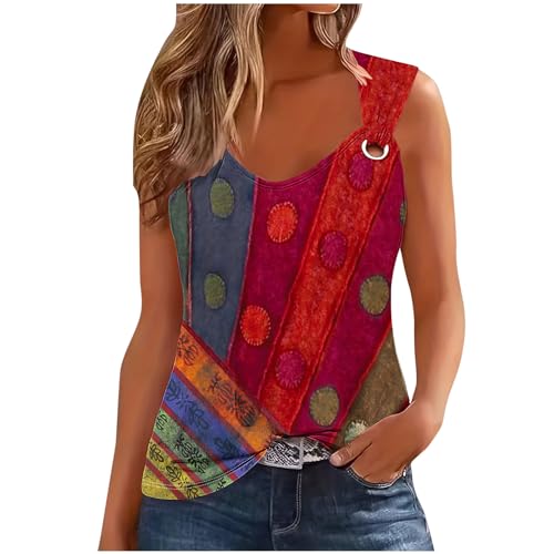 TheSosy Tank Top Women Casual V Neck Camis Tops Retro Print Wide Straps Sleeveless Tee Shirts Blouses Ladies Casual Loose Summer Vests Tops Women's Printed Camisole Summer Tops UK