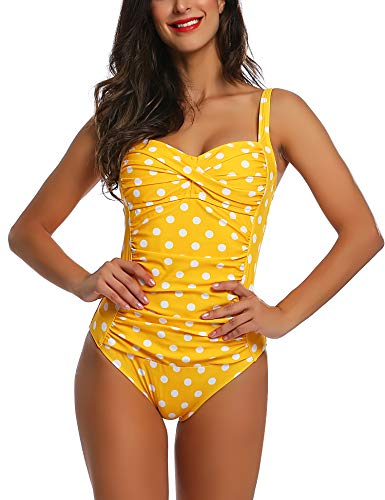 Joyaria Womens Postpartum One Piece Swimsuit/Bathing Suit/Swimwear(Yellow Polka Dot,Size 10) #TOP3