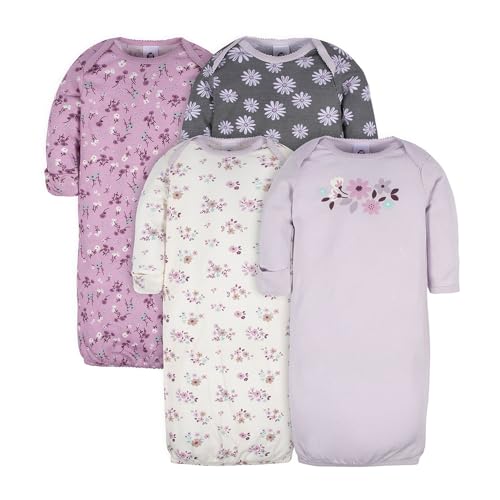 Image of Gerber Baby Girls 4-Pack Sleeper Gown - Soft Cotton Newborn Nightgowns, Elastic Hem Sleepwear Set for Infant Girls