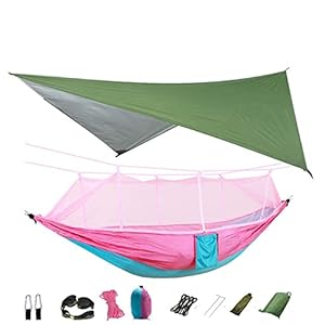 CGHETC Camping Hangmat Met Camping Wandelen Backyard Travel Net Tent Tent Tarp Tree Rands Draagbare Nylon Hangmat Tent…