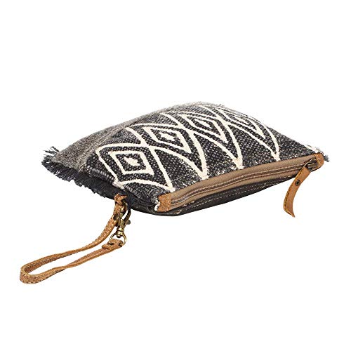 Myra Bag Second Impression Upcycled Canvas & Cowhide Leather Wristlet Pouch Bag S-1261 #TOP1