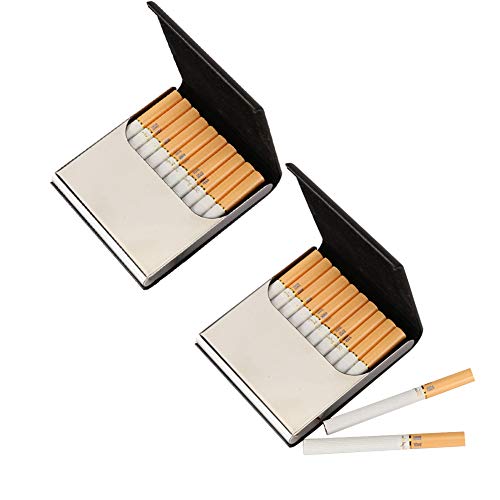 2 Pack Leather Cigarette Case/Box/Holder Ultrathin Lightweight Exquisite and Portable Carrying (Black)