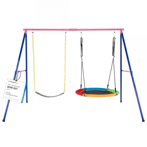 COSTWAY Doppelschaukel mit Gestell, Kinderschaukel, Outdoor Schaukel