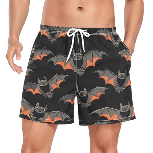 Halloween Bat Print Men's Swim Trunks with Liner Quick Dry Beach Shorts Swimwear Bathing Suit S-XXL